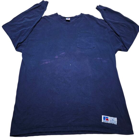 Vintage 90s Russell Athletic Blank Pocket Longsleeve T-Shirt Men's XL USA Made - Picture 1 of 9